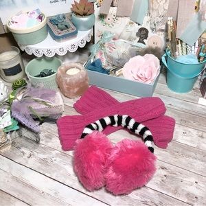 The Childrens Place Fuzzy Pink Earmuffs Fingerless Gloves Girl’s One Size Winter